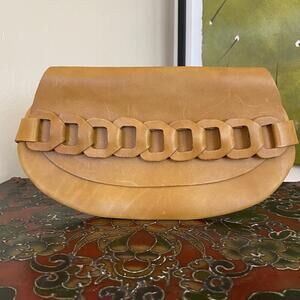 Clutch With Handle, Greek Chic Handmade, Tan Leather
